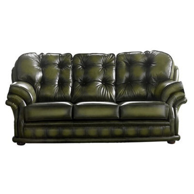 Chesterfield 3 Seater Antique Olive Leather Sofa Bespoke In Knightsbridge Style - image 1