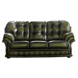Chesterfield 3 Seater Antique Olive Leather Sofa Bespoke In Knightsbridge Style - thumbnail 1