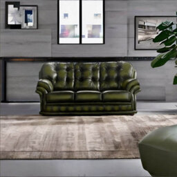 Chesterfield 3 Seater Antique Olive Leather Sofa Bespoke In Knightsbridge Style - thumbnail 3