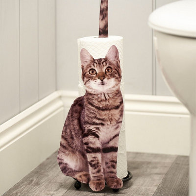 Cat Design Toilet Roll Tidy - Freestanding Metal Novelty Loo Paper Holder Bathroom Stand - Holds Up To 4 Rolls, H45 X W16 X D15Cm