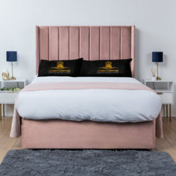 UKBEDFURNITURE Bella Pink Plush Wingback Divan Bed Base With 54 Inch Headboard - No Storage - thumbnail 1