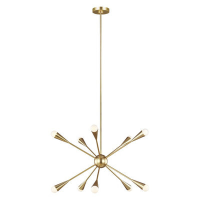 Elegant 10-Bulb Chandelier Pendant Light In Burnished Brass With Led G9 Bulbs