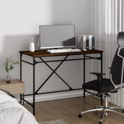 Berkfield Desk Brown Oak 100X50X75 Cm Engineered Wood And Iron - thumbnail 3