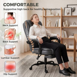 Grey Home Office Chair Reclining Function Computer Desk Chair - thumbnail 3