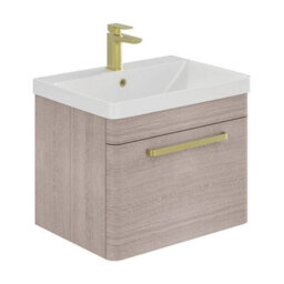 Plum&clay Emery Textured Grey Wall Hung Bathroom Vanity Unit & Basin Set With Gold Handles (W)60Cm (H)46Cm