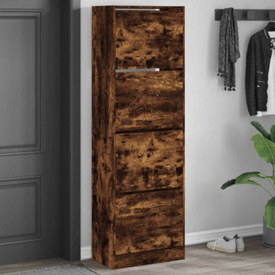 Berkfield Shoe Cabinet With 4 Flip-Drawers Smoked Oak 60X34X187.5 Cm - image 1
