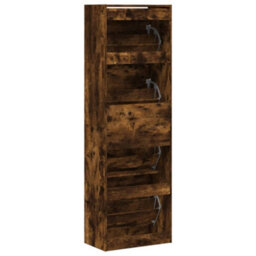 Berkfield Shoe Cabinet With 4 Flip-Drawers Smoked Oak 60X34X187.5 Cm - thumbnail 8