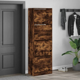 Berkfield Shoe Cabinet With 4 Flip-Drawers Smoked Oak 60X34X187.5 Cm - thumbnail 3