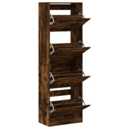 Berkfield Shoe Cabinet With 4 Flip-Drawers Smoked Oak 60X34X187.5 Cm - thumbnail 5