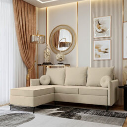 Leon L Living Room Corner Sofa Bed With Dl Mechanism Storage Box Mdf Frame Bonell Springs 213X168X101Cm Beige Left