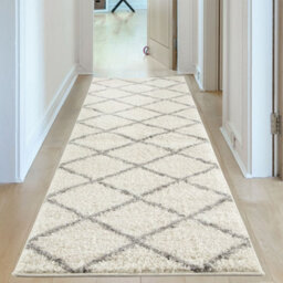 The Rugs Moroccan Shaggy Rugs And Runners Soft Fluffy Diamond Design High Pile Ivory And Grey Living Room Kitchen Hallway 500 - thumbnail 9