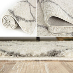 The Rugs Moroccan Shaggy Rugs And Runners Soft Fluffy Diamond Design High Pile Ivory And Grey Living Room Kitchen Hallway 500 - thumbnail 3
