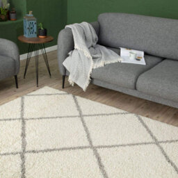 The Rugs Moroccan Shaggy Rugs And Runners Soft Fluffy Diamond Design High Pile Ivory And Grey Living Room Kitchen Hallway 500 - thumbnail 7