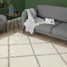 The Rugs Moroccan Shaggy Rugs And Runners Soft Fluffy Diamond Design High Pile Ivory And Grey Living Room Kitchen Hallway 500 - thumbnail 4