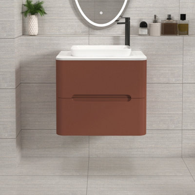 Royal Bathrooms Venice 600mm Terracotta Clay Wall Mounted Bathroom Countertop Vanity Unit 2 Drawer With Qubix Basin - image 1