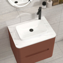 Royal Bathrooms Venice 600mm Terracotta Clay Wall Mounted Bathroom Countertop Vanity Unit 2 Drawer With Qubix Basin - thumbnail 6