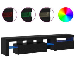 Berkfield Tv Cabinets 2 Pcs With Led Lights Black Oak Engineered Wood - thumbnail 4