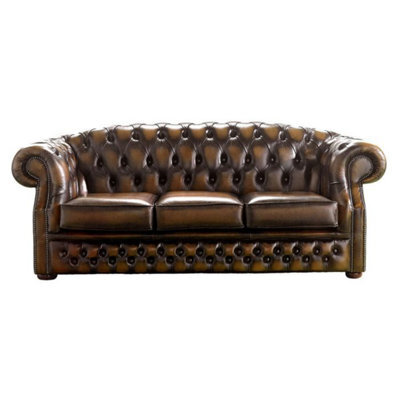 Chesterfield 3 Seater Autumn Tan Leather Sofa Bespoke In Buckingham Style - image 1