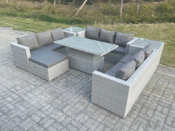 Fimous U Shape Lounge Rattan Garden Furniture Set Adjustable Rising Lifting Table Dining Set With 2 Pc Side Coffee Table Footstool - thumbnail 2