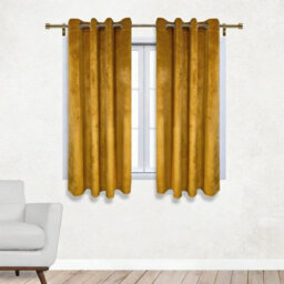 Aspire Homeware Ochre Blackout Velvet Curtain Thermal Insulated Eyelet Window Curtain Pair (W)117Cm X (D)137