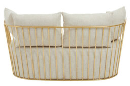 Orsina Two Seat Natural Fabric Sofa, Gold Finish Stainless Steel Frame, Art Deco Style Comfortable And Stylish Sofa - thumbnail 2