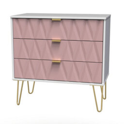 Pesaro Ready Assembled Matt & High Gloss Pink & White 3 Drawer Chest (H)740mm (W)765mm (D)395mm