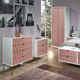 Pesaro Ready Assembled Matt & High Gloss Pink & White 3 Drawer Chest (H)740mm (W)765mm (D)395mm - thumbnail 2