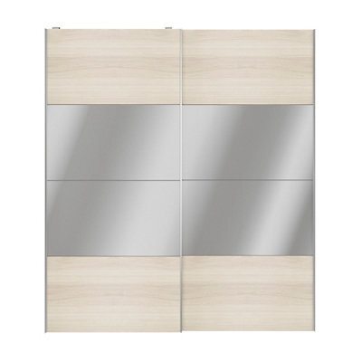 GoodHome Atomia Contemporary Panelled Mirrored Oak Effect 2 Door Sliding Wardrobe Door Kit (H)2250mm (W)2000mm - image 1