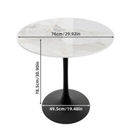 Fativo 76X78.5Cm Large Round Sintered Stone Marble Dining Table Tulip Table Black Leg Base Support W/ Gray Pattern - thumbnail 2