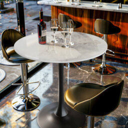 Fativo 76X78.5Cm Large Round Sintered Stone Marble Dining Table Tulip Table Black Leg Base Support W/ Gray Pattern - thumbnail 9