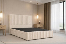 "Nexus Verona Cream Teddy Divan Bed Base 2 Drawers Left Side With 54"" Floor Standing Headboard 12"" Footboard 4'6 Double" - thumbnail 2