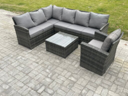 Fimous 7 Seater Outdoor Garden Furniture Set Wicker Pe Rattan Corner Sofa Set With Square Coffee Table Armchairs - thumbnail 2