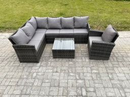 Fimous 7 Seater Outdoor Garden Furniture Set Wicker Pe Rattan Corner Sofa Set With Square Coffee Table Armchairs - thumbnail 1