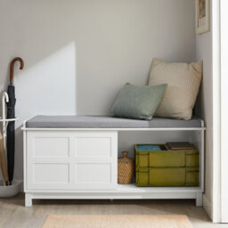 Sobuy Fsr86-W, Shoe Bench Shoe Cabinet With 2 Sliding Doors And Seat Cushion,white,w114Xd40Xh53 - thumbnail 2