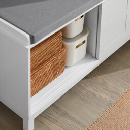 Sobuy Fsr86-W, Shoe Bench Shoe Cabinet With 2 Sliding Doors And Seat Cushion,white,w114Xd40Xh53 - thumbnail 4
