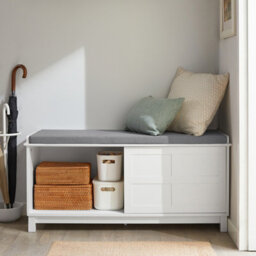 Sobuy Fsr86-W, Shoe Bench Shoe Cabinet With 2 Sliding Doors And Seat Cushion,white,w114Xd40Xh53 - thumbnail 9