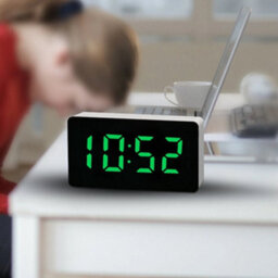 Green Digital Led Desk Alarm Clock Large Mirror Display Usb Snooze Temperature Mode - thumbnail 2