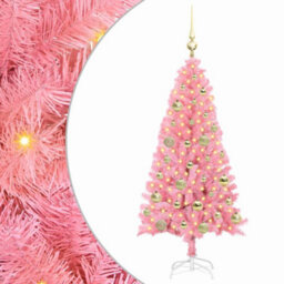 Vidaxl Christmas Tree With 150 Leds With Stand Pink 120 Cm Pvc - thumbnail 2