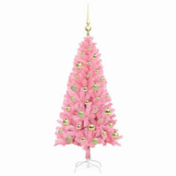 Vidaxl Christmas Tree With 150 Leds With Stand Pink 120 Cm Pvc - thumbnail 4