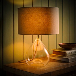 Valuelights Eloise Natural Linen Drum Shade Clear Glass Teardrop Table Lamp - thumbnail 3