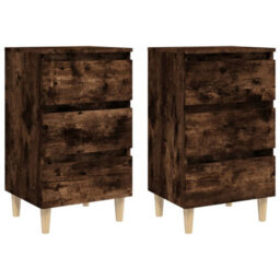 Berkfield Bed Cabinets With Solid Wood Legs 2 Pcs Smoked Oak 40X35X69 Cm - thumbnail 2