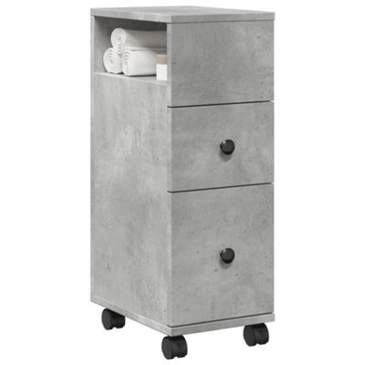 Vidaxl Narrow Bathroom Cabinet With Wheels Concrete Grey Engineered Wood - image 1