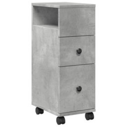 Vidaxl Narrow Bathroom Cabinet With Wheels Concrete Grey Engineered Wood - thumbnail 2