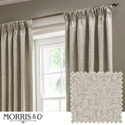 Morris & Co Acorn Tonal Matt Jacquard Room Darkening Pencil Pleat Curtain Pair Linen (W)117Cm X (D)137Cm - image 1