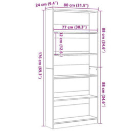 Berkfield Durable Bookcase Black Oak 80X24X176 Cm Engineered Wood - thumbnail 9