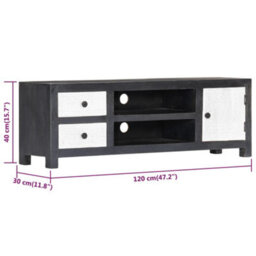 Berkfield Hand Carved Tv Cabinet Grey&white 120X30X40 Cm Solid Wood Mango - thumbnail 9