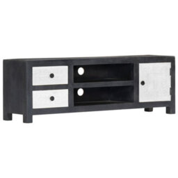 Berkfield Hand Carved Tv Cabinet Grey&white 120X30X40 Cm Solid Wood Mango - thumbnail 1