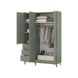 Arte Scandi Green & Oak 3 Door Wardrobe - Modern Bedroom Storage With Drawers, Shelves & Hanging Rail W144 X H215 X D57Cm - thumbnail 4