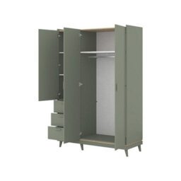 Arte Scandi Green & Oak 3 Door Wardrobe - Modern Bedroom Storage With Drawers, Shelves & Hanging Rail W144 X H215 X D57Cm - thumbnail 3