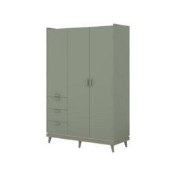 Arte Scandi Green & Oak 3 Door Wardrobe - Modern Bedroom Storage With Drawers, Shelves & Hanging Rail W144 X H215 X D57Cm - thumbnail 2